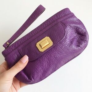 Juicy Couture Y2K Purple Pebbled Leather Wristlet Clutch Gold Hardware 8 1/2”in